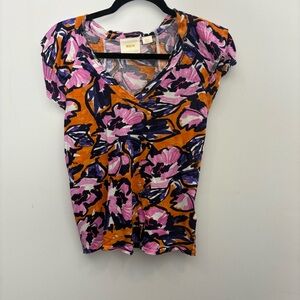 Maeve Anthropologie women’s small top Floral V-Neck Top - Multicolor